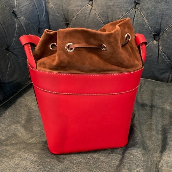 Dooney & Bourke Large Beacon Saffiano red bucket drawstring bag - Picture 10 of 15